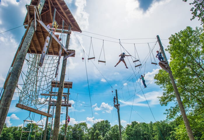 Campers on high ropes course